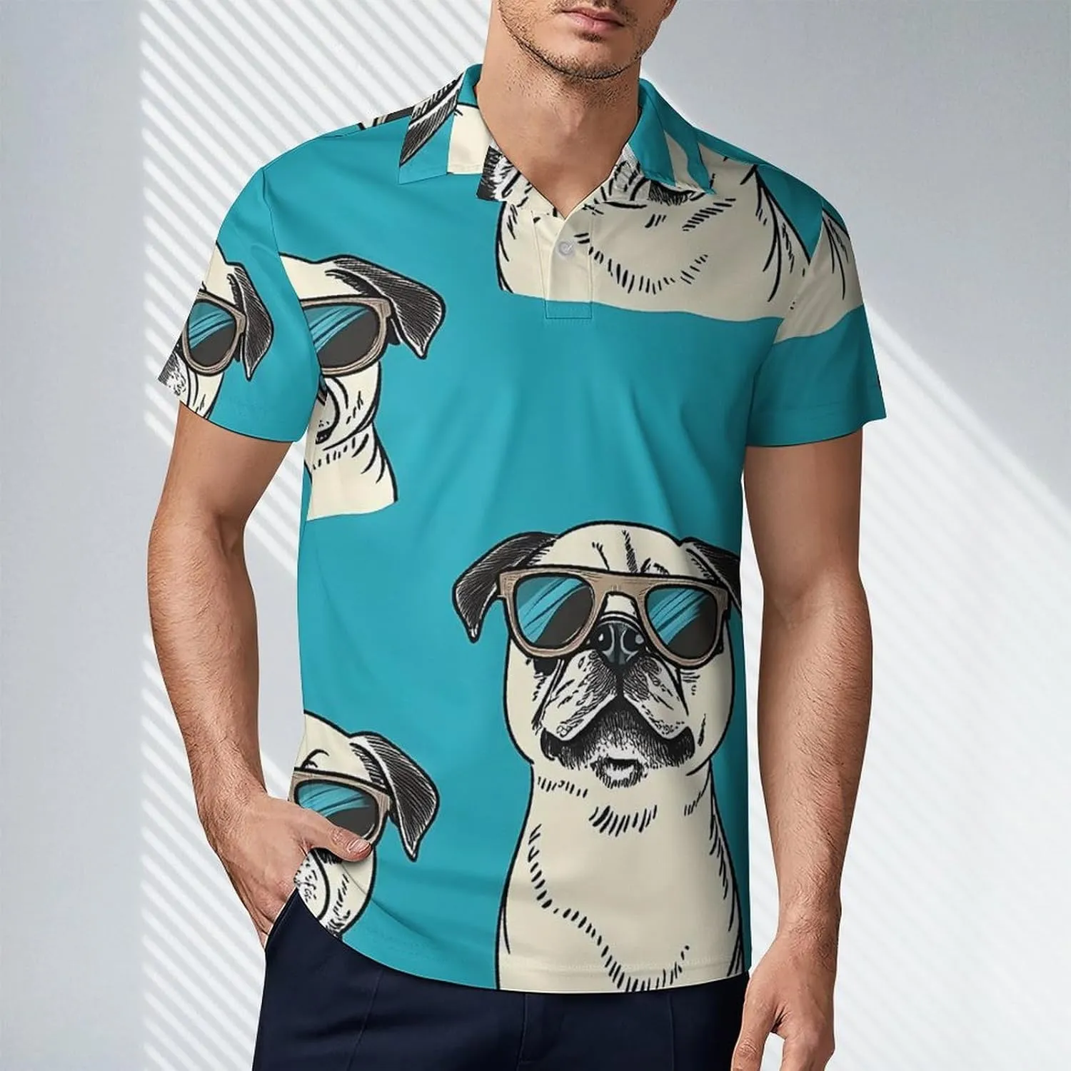 Cool Pug Dogs Men's Polo-Shirt Regular-Fit Short Sleeve Sports Quick Dry Golf Tennis T-Shirt