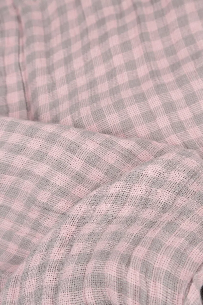 Cowl Neck Pink Check Linen Midi Dress