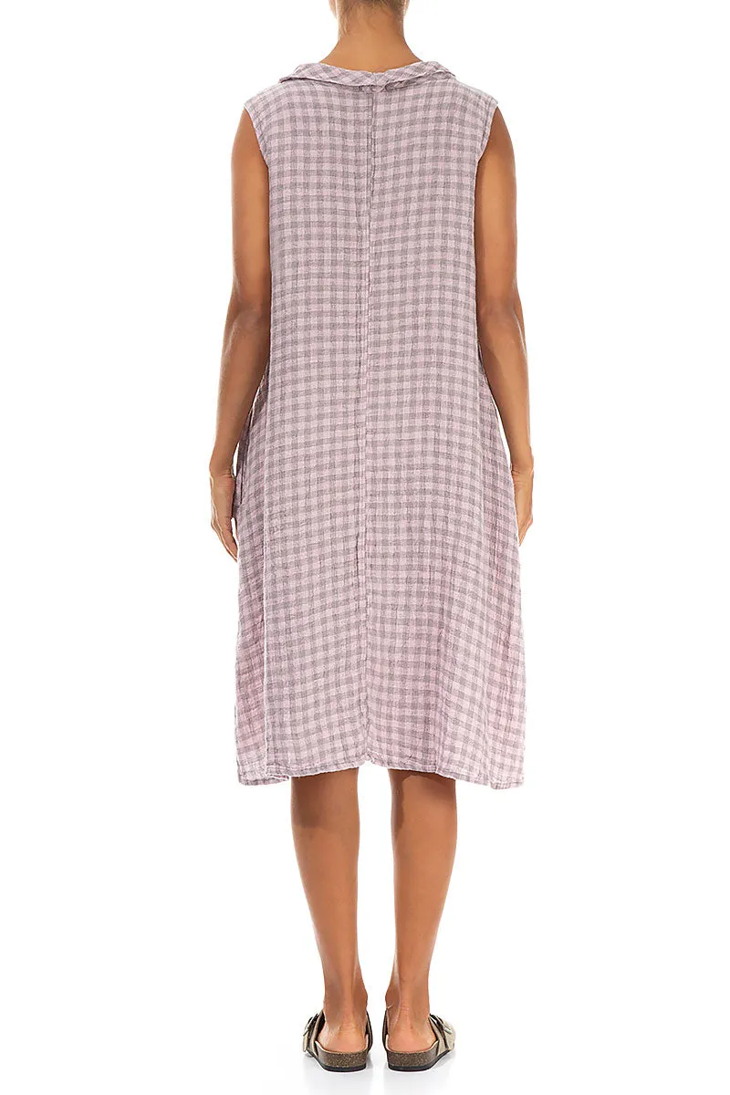 Cowl Neck Pink Check Linen Midi Dress