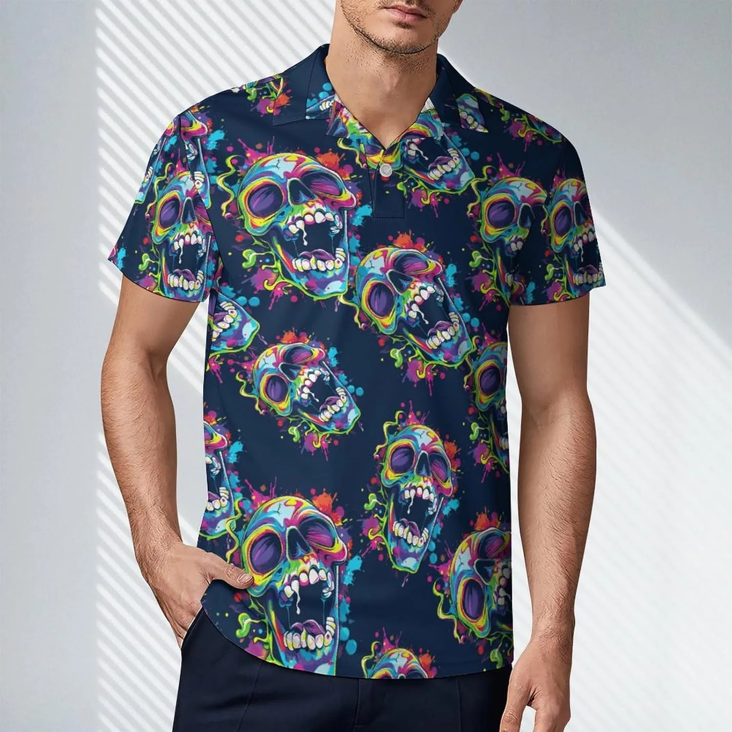Crazy Skull Men's Polo Shirt Short Sleeve Casual Athletic Quick Dry Golf T-Shirts