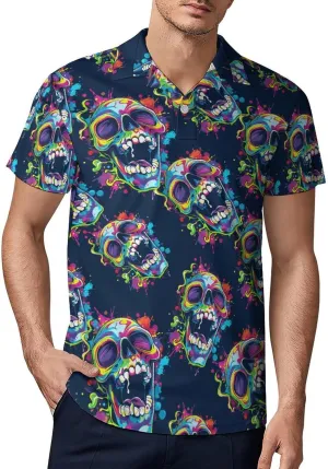 Crazy Skull Men's Polo Shirt Short Sleeve Casual Athletic Quick Dry Golf T-Shirts