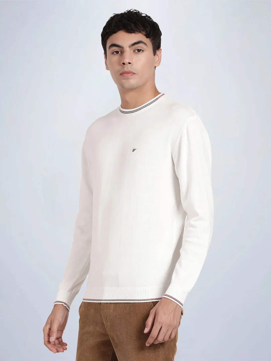 Crew Neck Broken White Full Sleeve Pullover