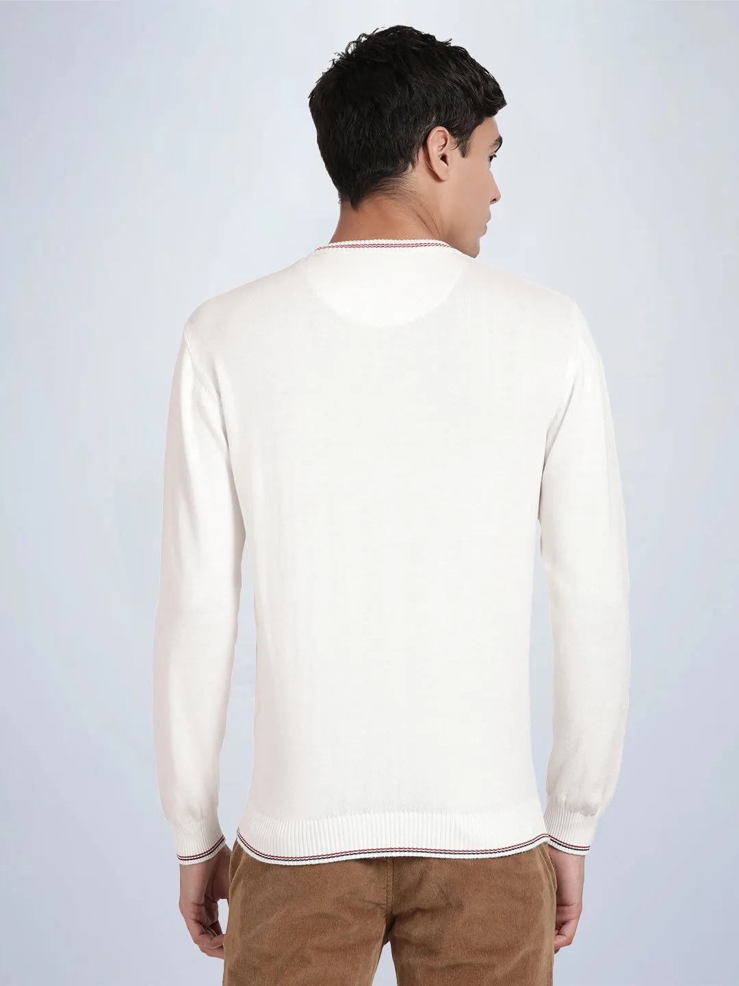 Crew Neck Broken White Full Sleeve Pullover