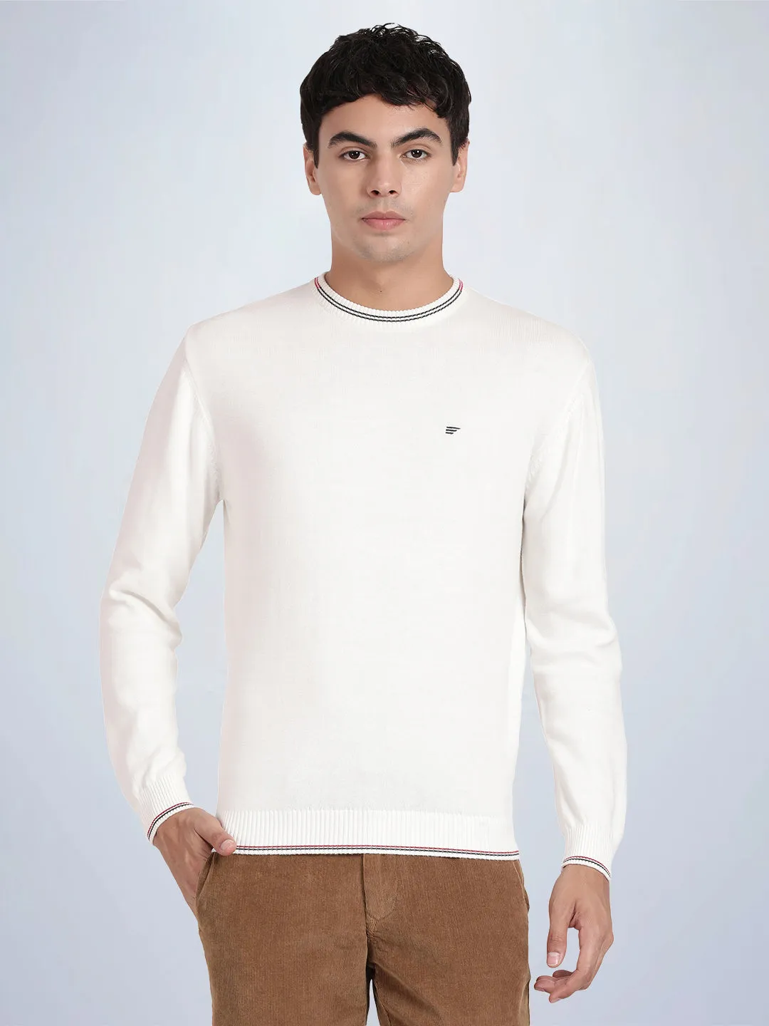 Crew Neck Broken White Full Sleeve Pullover