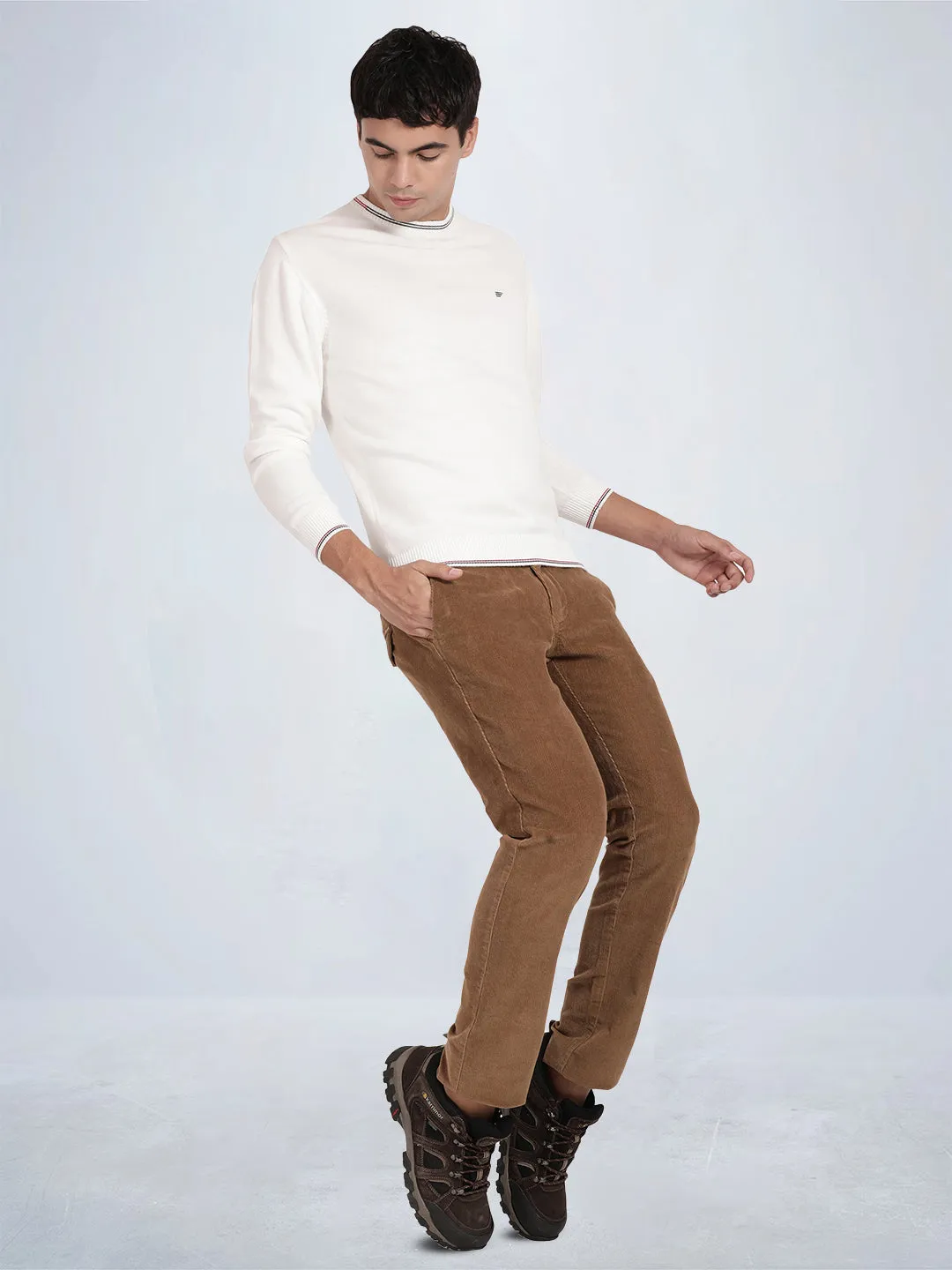 Crew Neck Broken White Full Sleeve Pullover
