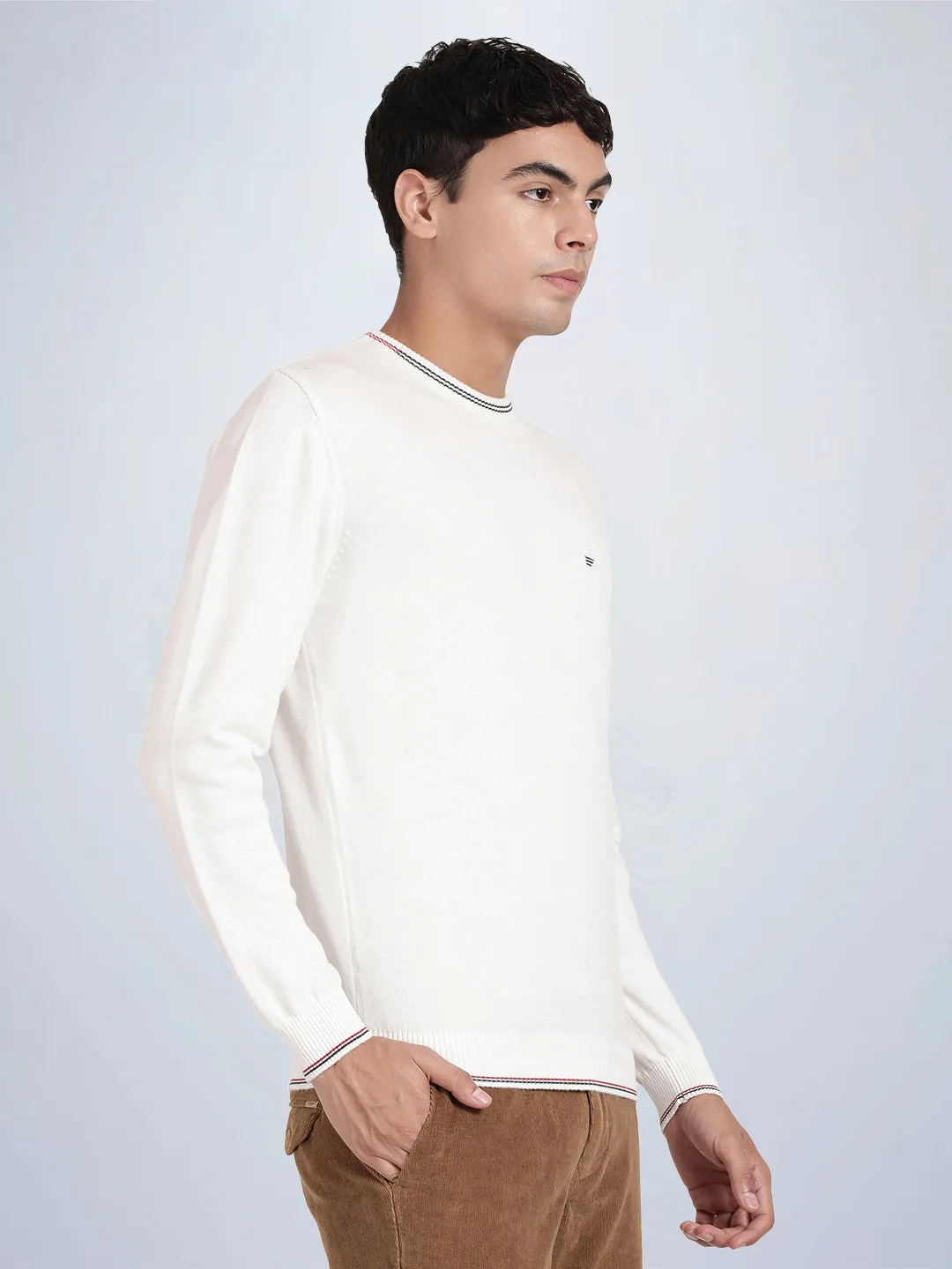Crew Neck Broken White Full Sleeve Pullover