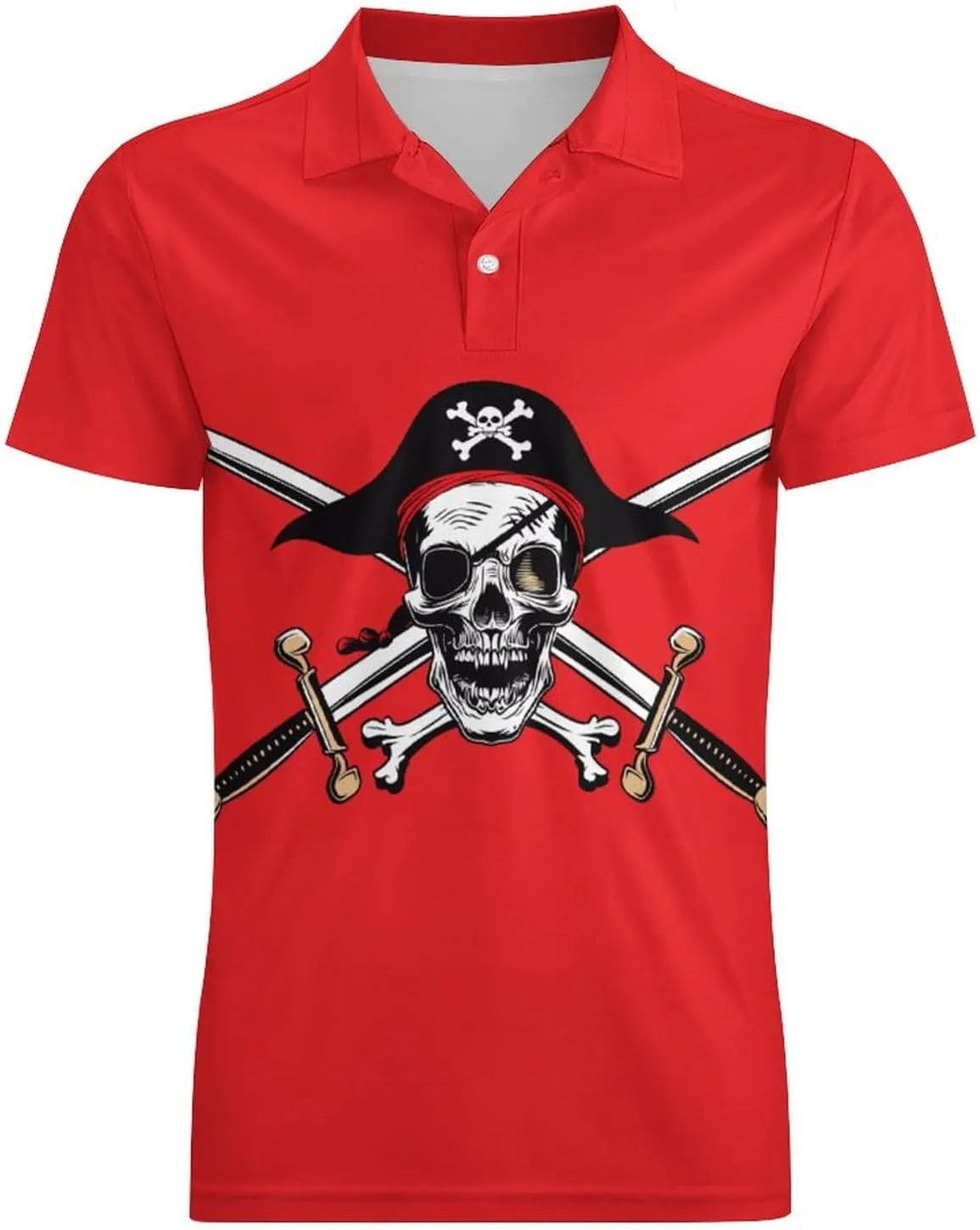 Crimson Pirate Flag Men's Polo Shirt Short Sleeve Casual Athletic Quick Dry Golf T-Shirts
