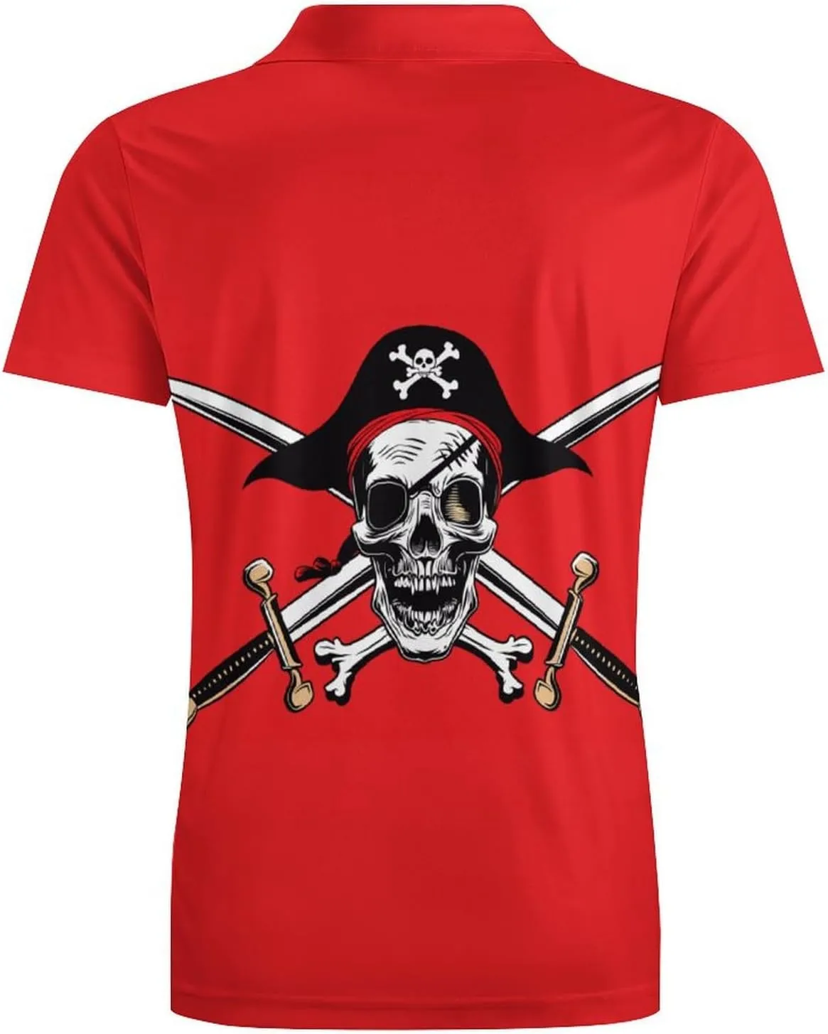 Crimson Pirate Flag Men's Polo Shirt Short Sleeve Casual Athletic Quick Dry Golf T-Shirts