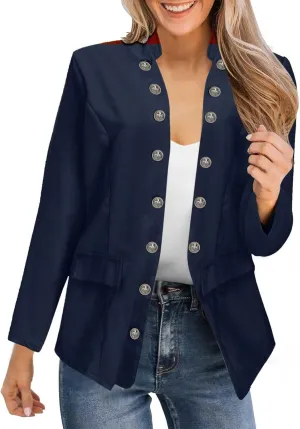 Crop Blazer for Women Mock Neck Button Jacket Open Front Cardigan Blouse Tops Business Casual Suit Coats