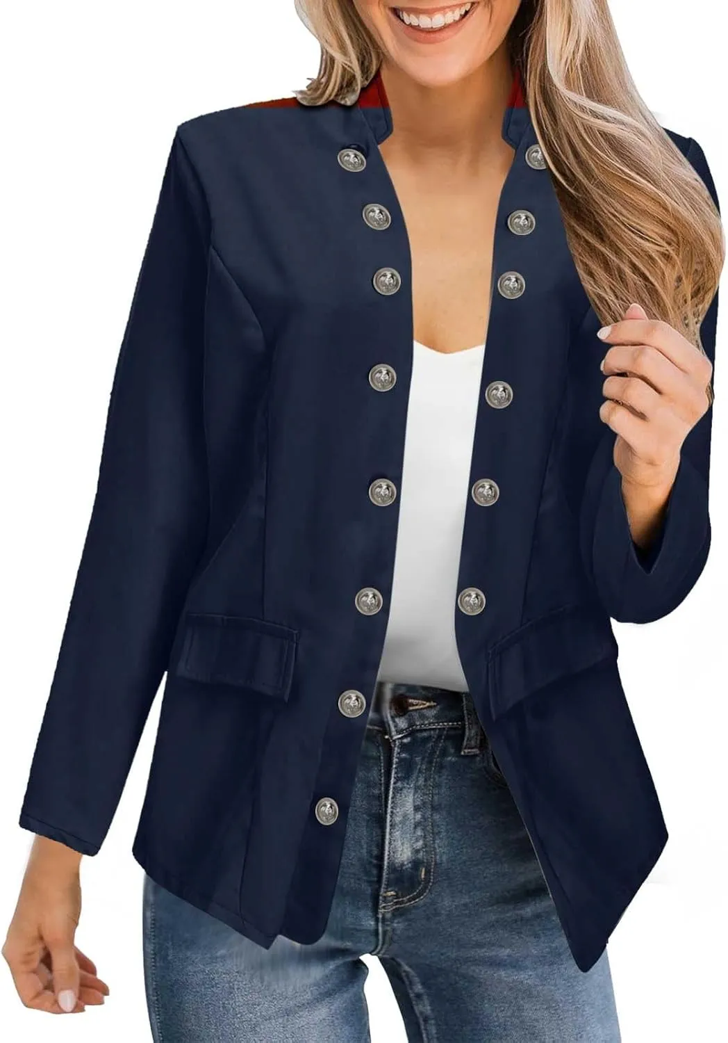 Crop Blazer for Women Mock Neck Button Jacket Open Front Cardigan Blouse Tops Business Casual Suit Coats