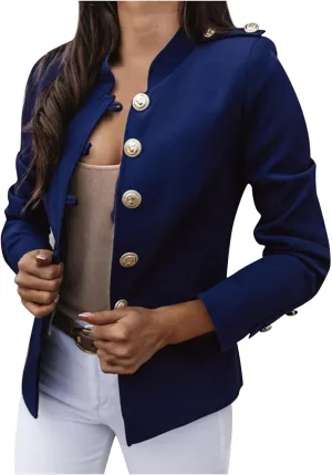 Crop Blazer for Women Mock Neck Button Jacket Open Front Cardigan Blouse Tops Business Casual Suit Coats
