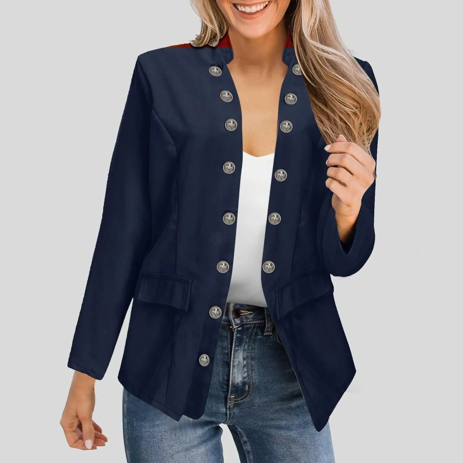 Crop Blazer for Women Mock Neck Button Jacket Open Front Cardigan Blouse Tops Business Casual Suit Coats