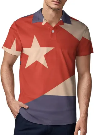 Cuba Flag with Wooden Texture Men's Polo-Shirt Regular-Fit Short Sleeve Sports Quick Dry Golf Tennis T-Shirt