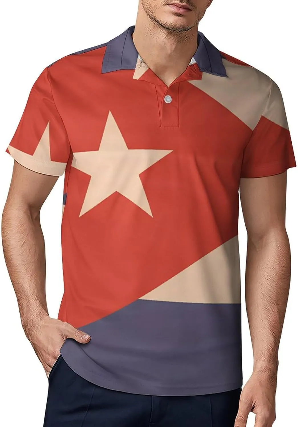 Cuba Flag with Wooden Texture Men's Polo-Shirt Regular-Fit Short Sleeve Sports Quick Dry Golf Tennis T-Shirt