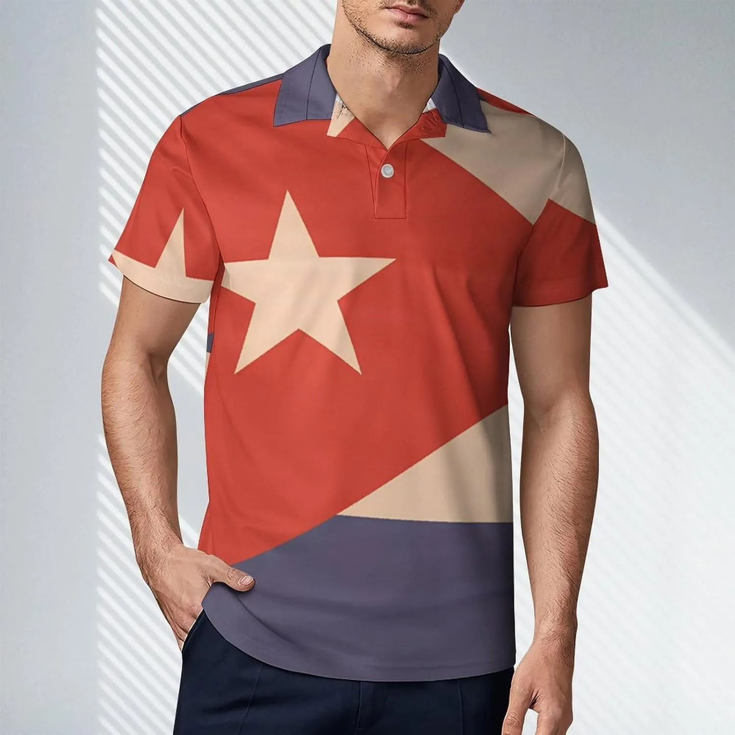 Cuba Flag with Wooden Texture Men's Polo-Shirt Regular-Fit Short Sleeve Sports Quick Dry Golf Tennis T-Shirt