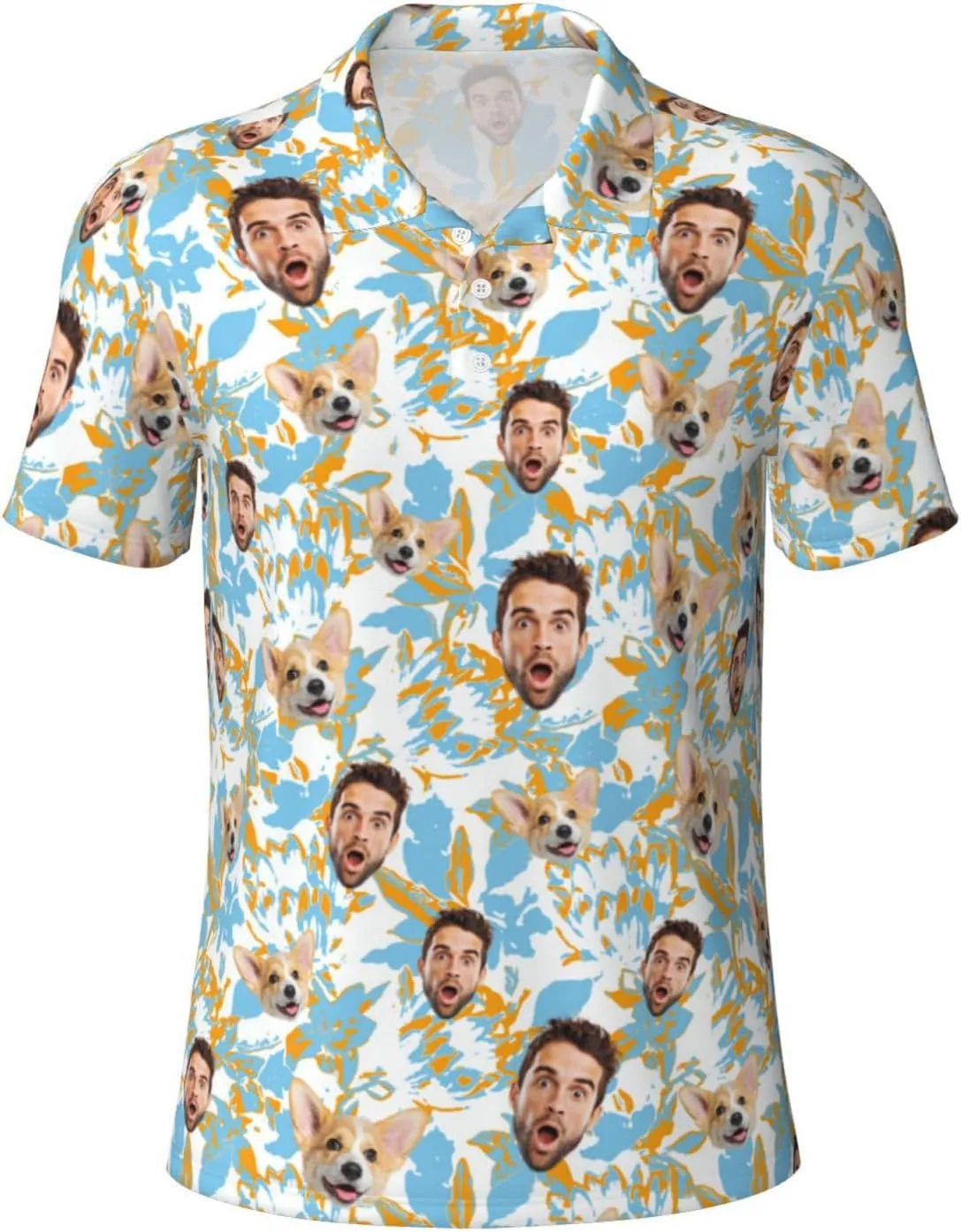 Custom Polo Shirts for Men Funny Face Print Quick Dry Short Sleeve Breathable Shirt
