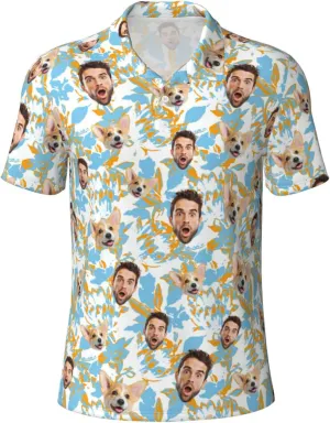 Custom Polo Shirts for Men Funny Face Print Quick Dry Short Sleeve Breathable Shirt