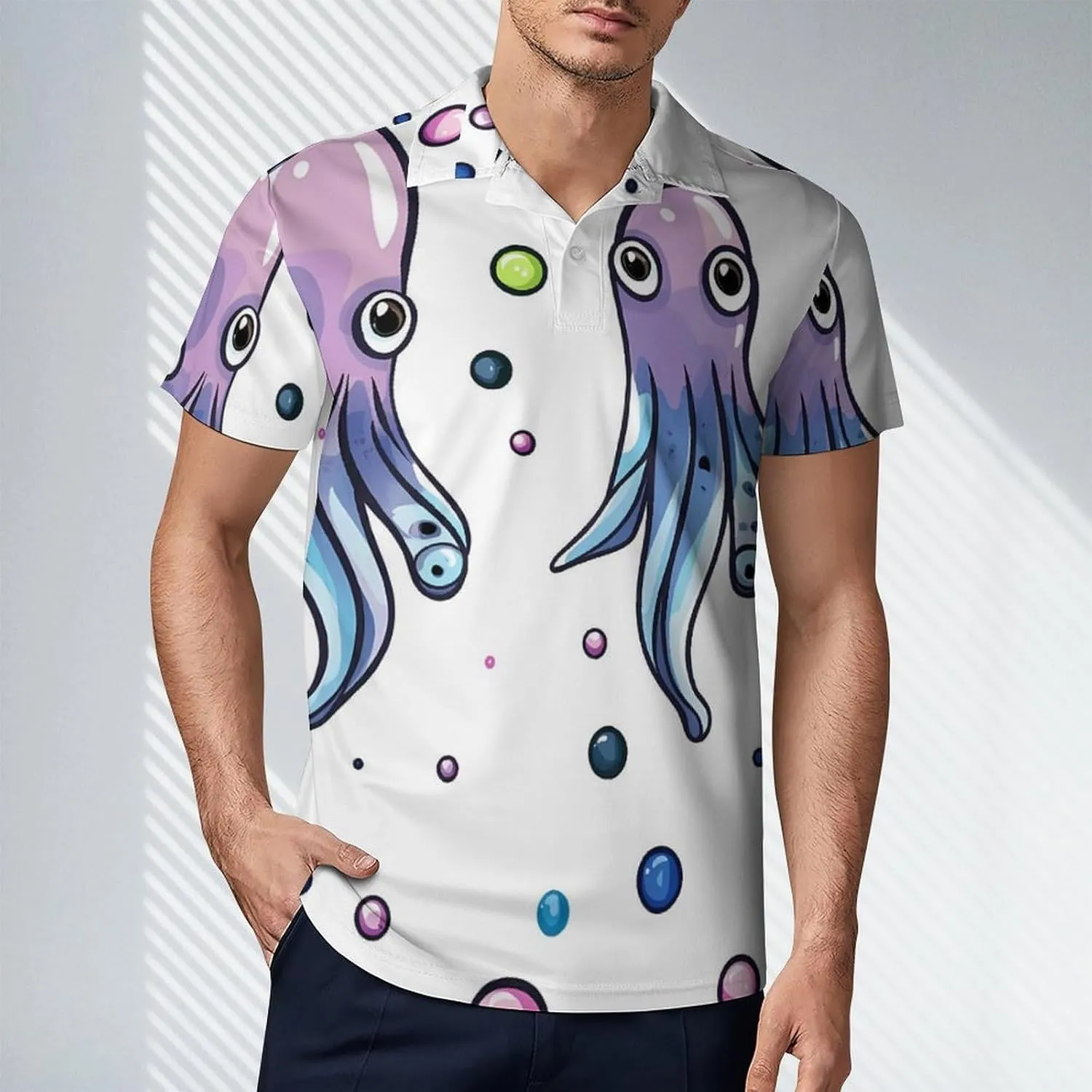 Cute Squid Pattern Men's Polo-Shirt Regular-Fit Short Sleeve Sports Quick Dry Golf Tennis T-Shirt