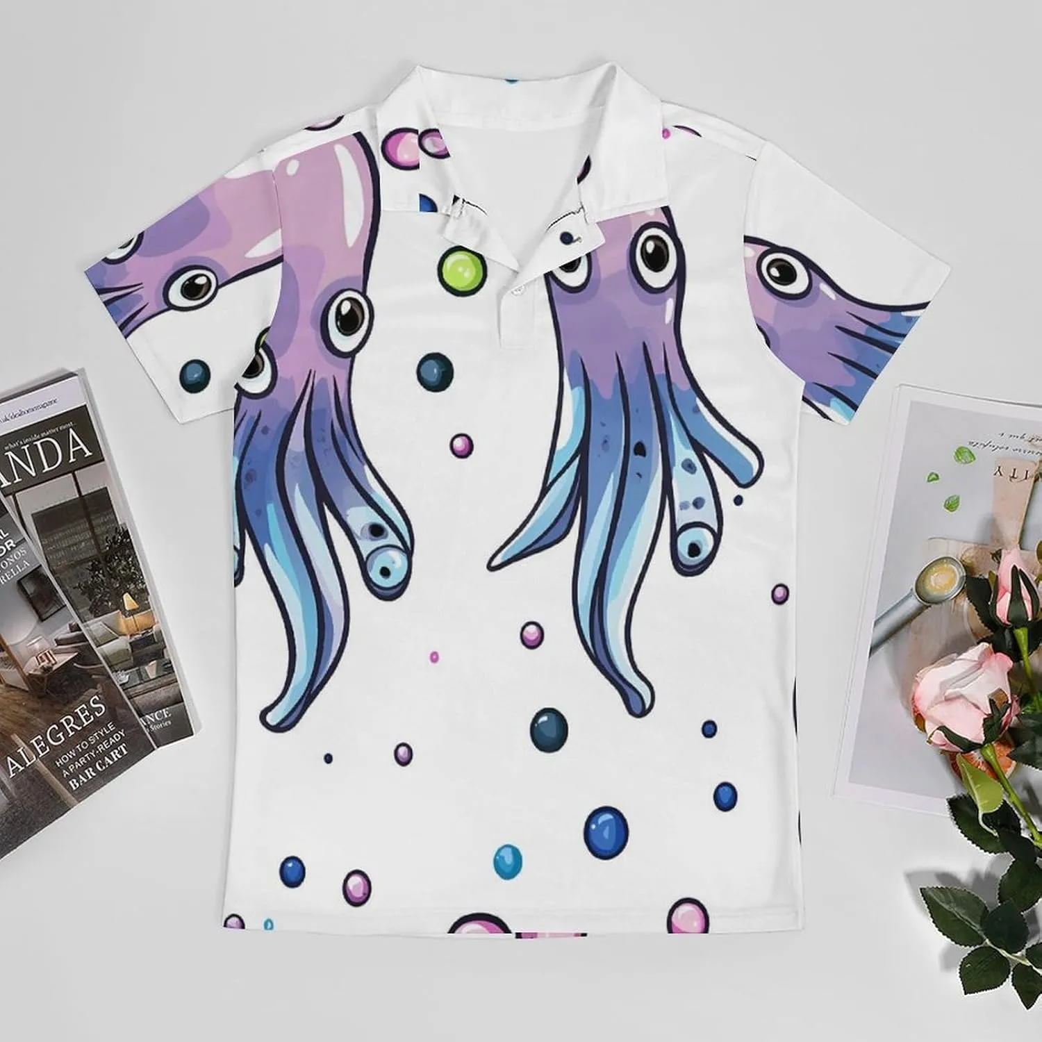 Cute Squid Pattern Men's Polo-Shirt Regular-Fit Short Sleeve Sports Quick Dry Golf Tennis T-Shirt