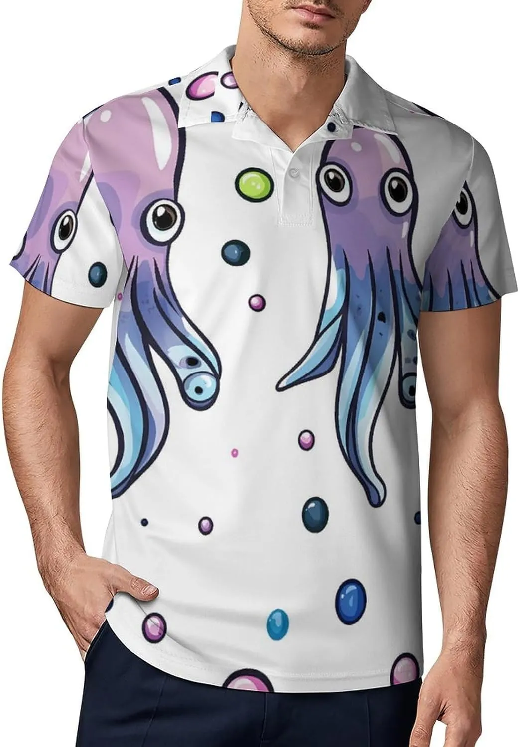 Cute Squid Pattern Men's Polo-Shirt Regular-Fit Short Sleeve Sports Quick Dry Golf Tennis T-Shirt