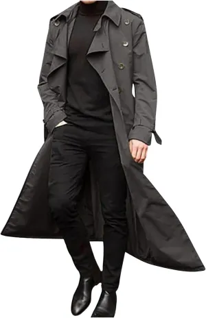 Delivery Today Items Prime, Mens Trench Coat Fall Winter Double Breasted Lapel Windbreaker Overcoat Trenchcoat Casual Long Coats Peacoat Jacket, Long Trench Coat Men