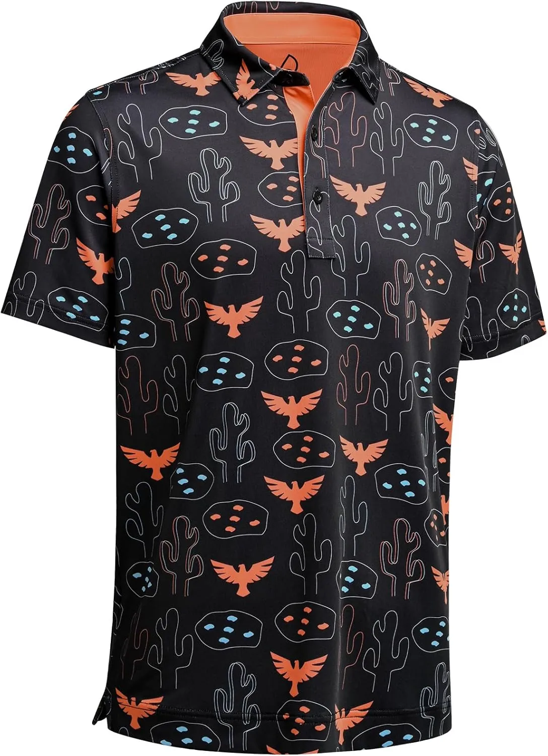 DEOLAX Mens Golf Shirt Moisture Wicking Dry Fit Performance Mens Polo Shirt Regular Fit Fashion Print Short Sleeve Polo