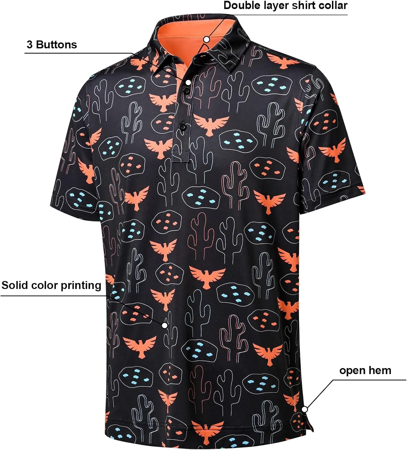 DEOLAX Mens Golf Shirt Moisture Wicking Dry Fit Performance Mens Polo Shirt Regular Fit Fashion Print Short Sleeve Polo
