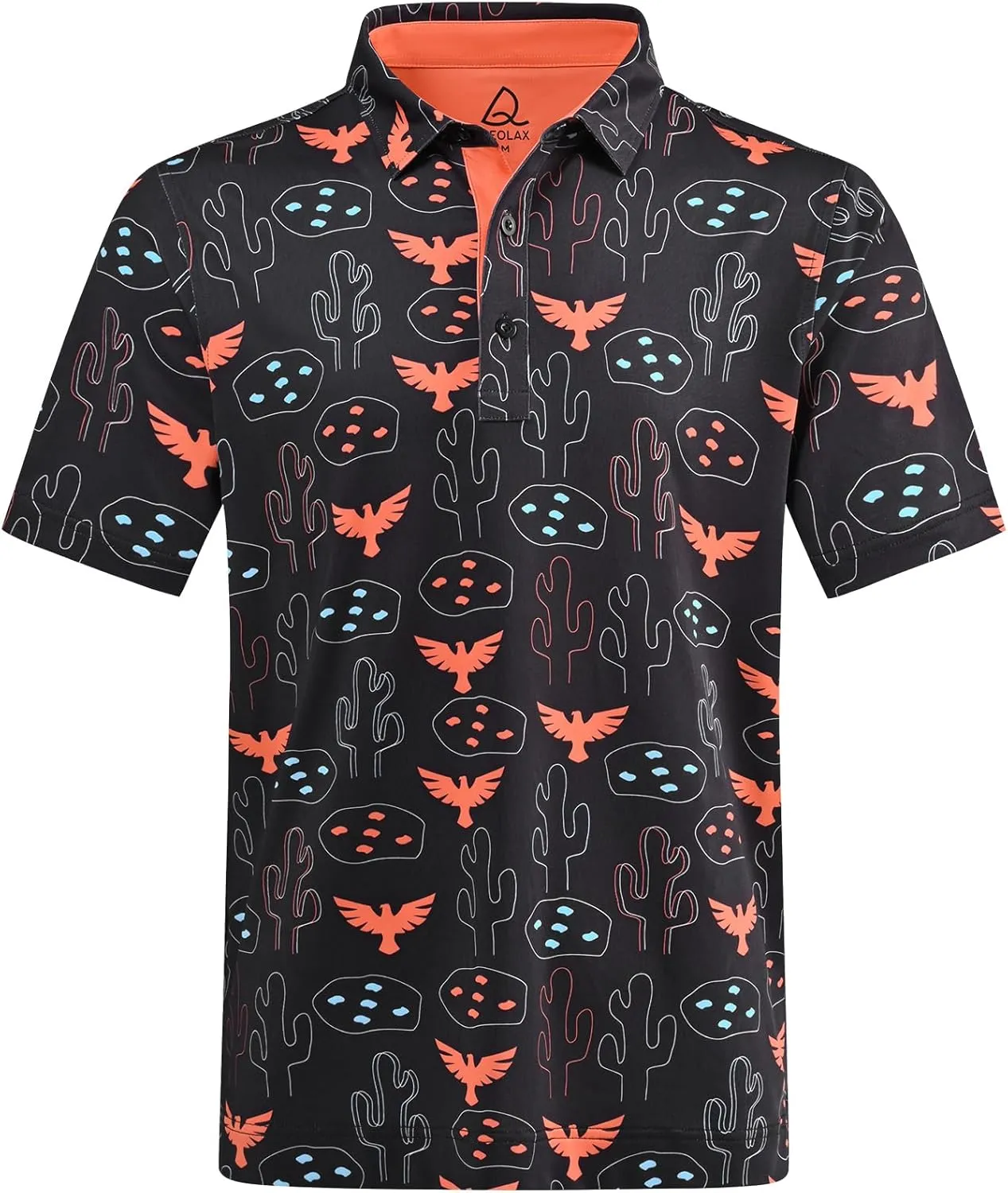 DEOLAX Mens Golf Shirt Moisture Wicking Dry Fit Performance Mens Polo Shirt Regular Fit Fashion Print Short Sleeve Polo