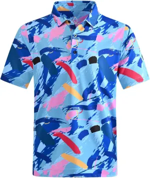 DEOLAX Mens Polo Shirts Moisture Wicking Dry Fit Performance Mens Golf Shirt Regular Fit Fashion Print Short Sleeve Polo