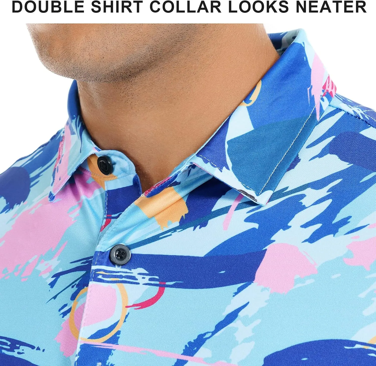 DEOLAX Mens Polo Shirts Moisture Wicking Dry Fit Performance Mens Golf Shirt Regular Fit Fashion Print Short Sleeve Polo
