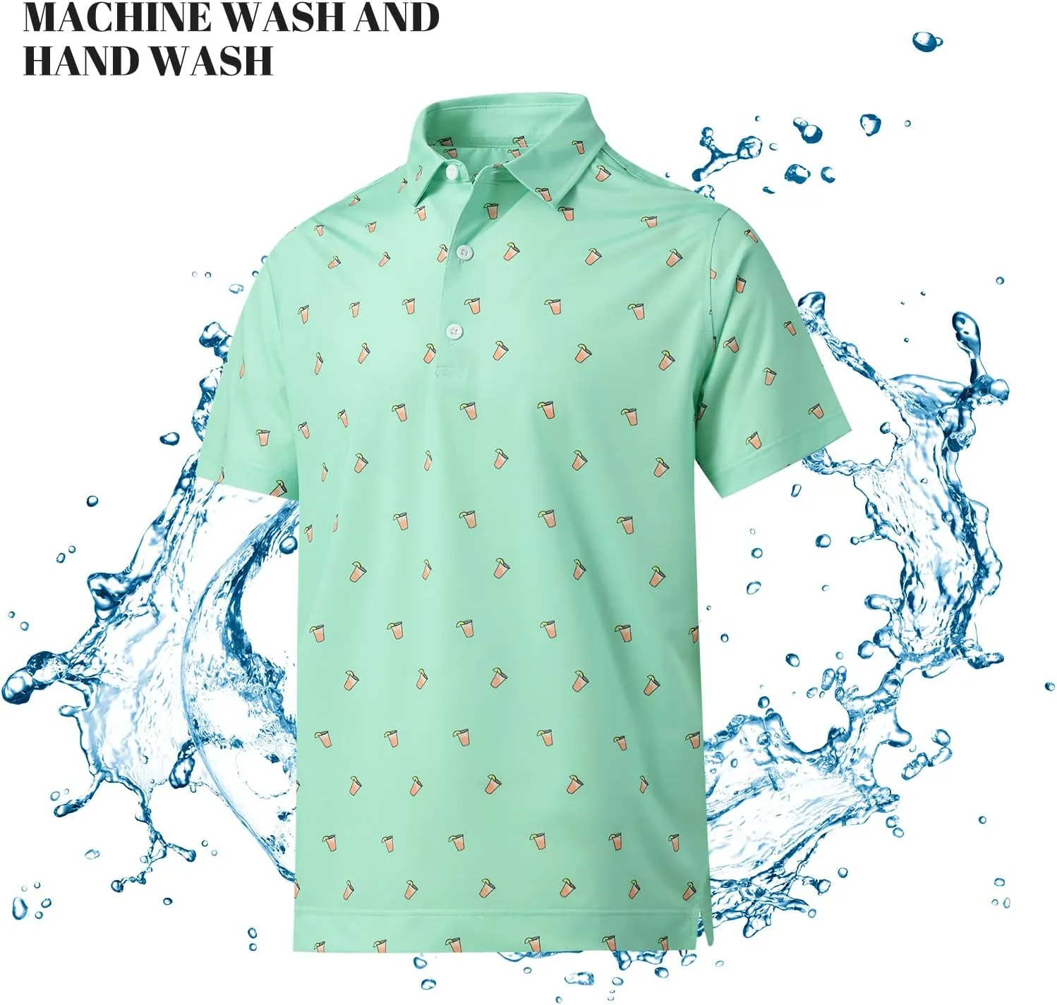DEOLAX Mens Polo Shirts Moisture Wicking Dry Fit Performance Mens Golf Shirt Regular Fit Fashion Print Short Sleeve Polo