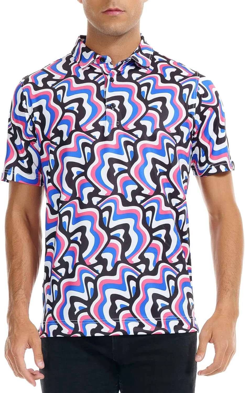 DEOLAX Mens Polo Shirts Moisture Wicking Dry Fit Performance Mens Golf Shirt Regular Fit Fashion Print Short Sleeve Polo
