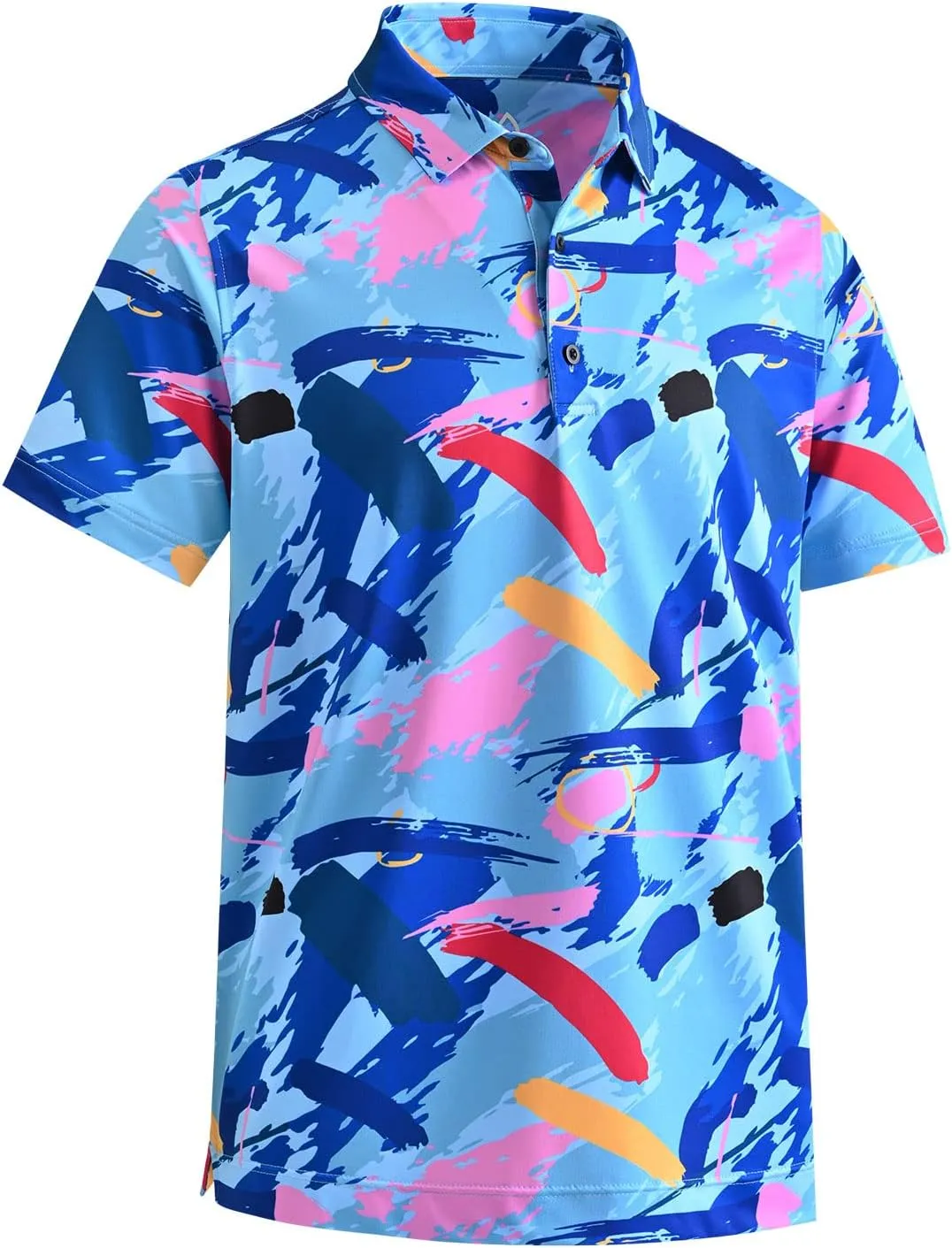 DEOLAX Mens Polo Shirts Moisture Wicking Dry Fit Performance Mens Golf Shirt Regular Fit Fashion Print Short Sleeve Polo