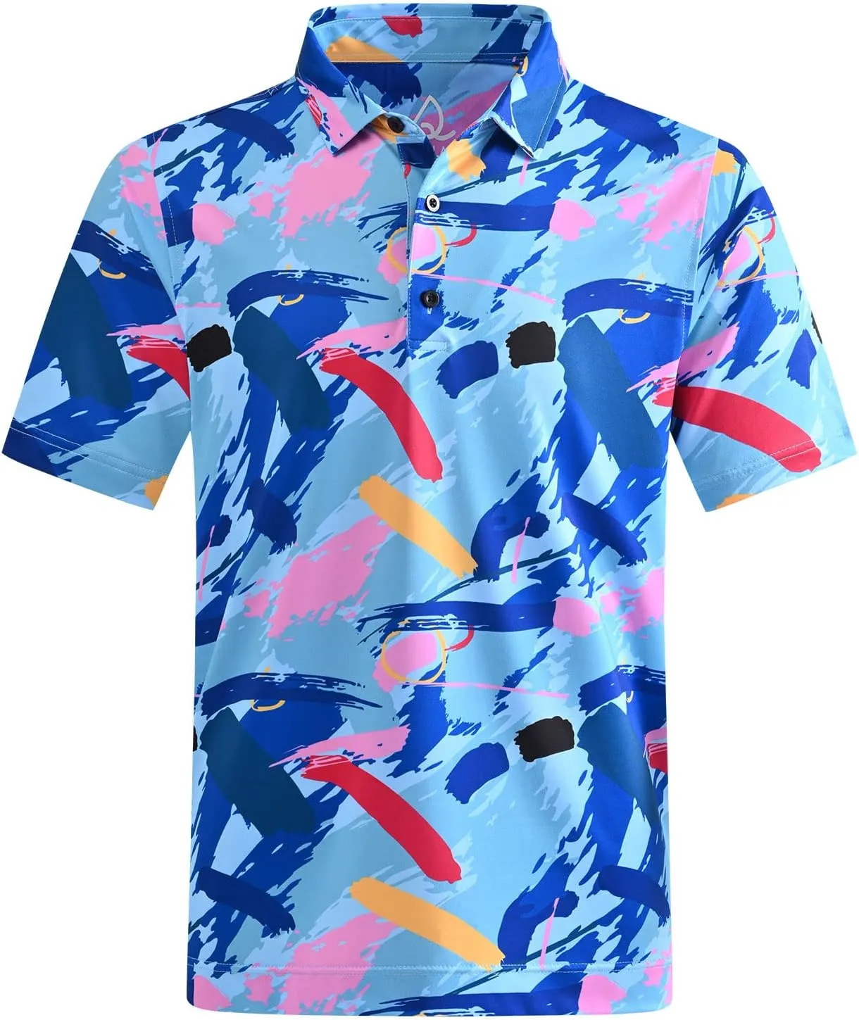 DEOLAX Mens Polo Shirts Moisture Wicking Dry Fit Performance Mens Golf Shirt Regular Fit Fashion Print Short Sleeve Polo