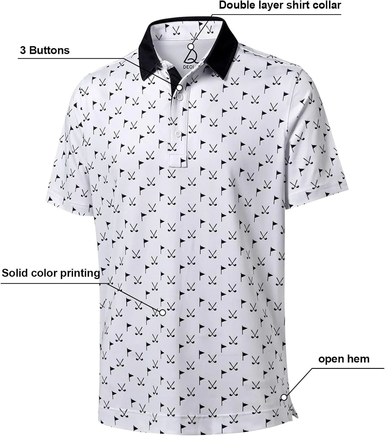 DEOLAX Mens Polo Shirts Moisture Wicking Dry Fit Performance Mens Golf Shirt Regular Fit Fashion Print Short Sleeve Polo