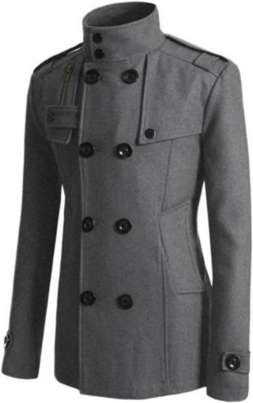 Dgoopd Men's Double Breasted Trench Coat Wool Blend Coat Plus Size Overcoat Business Casual Jacket Fall Winter Jackets