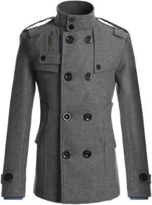 Dgoopd Men's Double Breasted Trench Coat Wool Blend Coat Plus Size Overcoat Business Casual Jacket Fall Winter Jackets