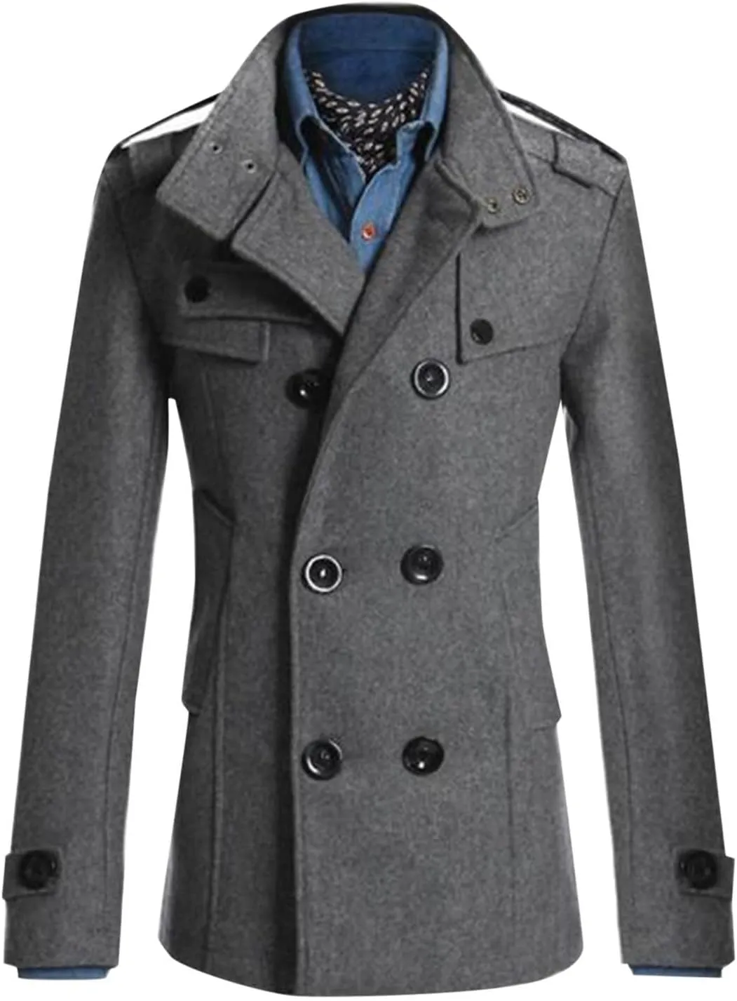 Dgoopd Men's Double Breasted Trench Coat Wool Blend Coat Plus Size Overcoat Business Casual Jacket Fall Winter Jackets