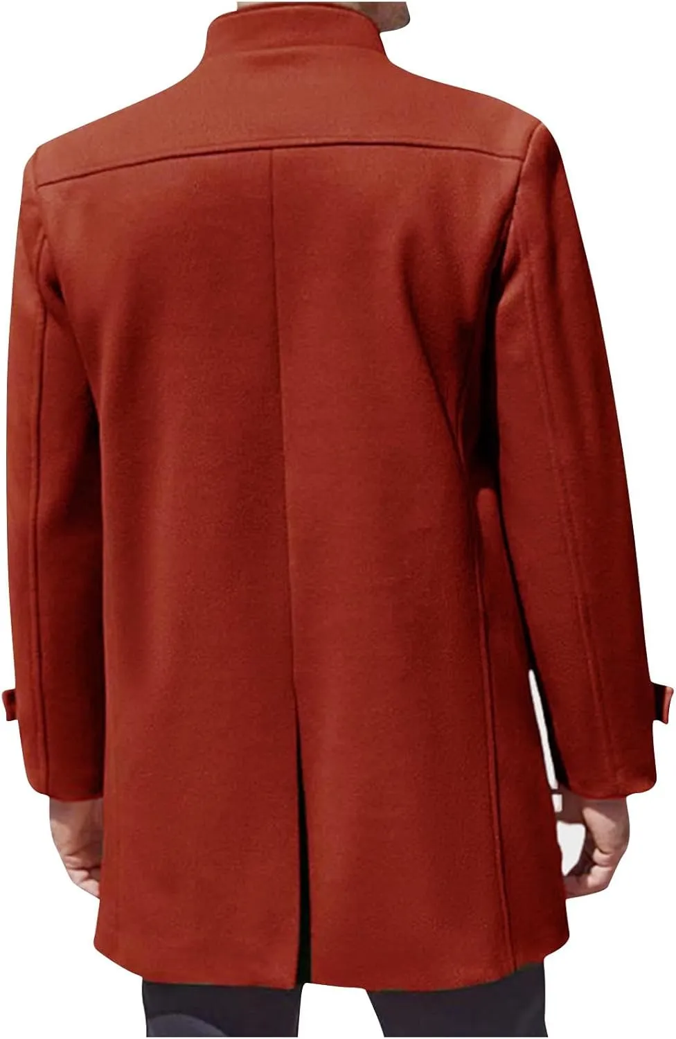 Dgoopd Men's Wool Blend Trench Coat Stand Collar Peacoat Mid Length Winter Coat Fashion Overcoat Thermal Outwear