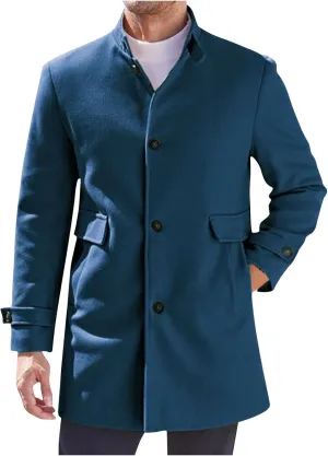 Dgoopd Men's Wool Blend Trench Coat Stand Collar Peacoat Mid Length Winter Coat Fashion Overcoat Thermal Outwear