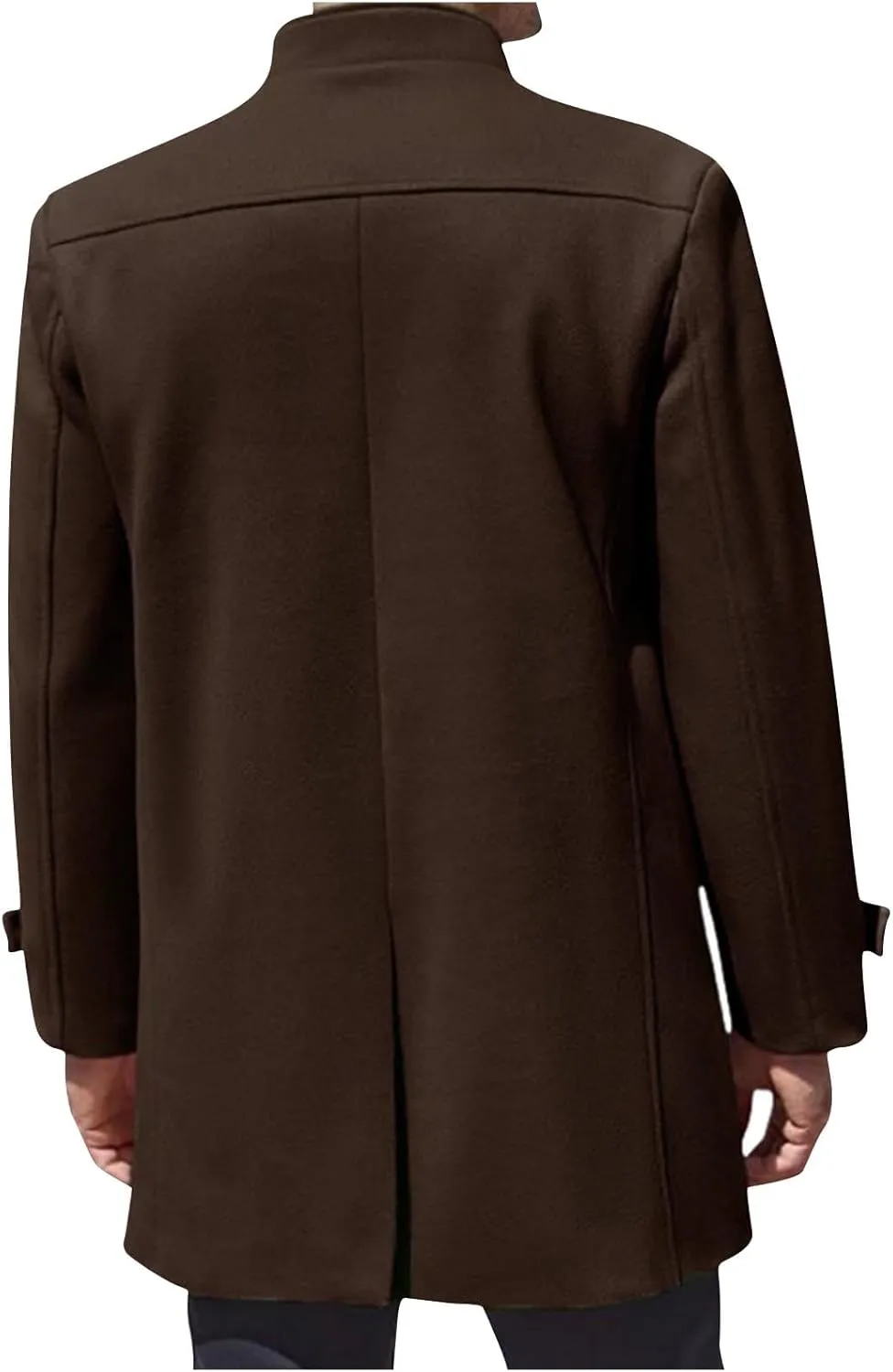 Dgoopd Men's Wool Blend Trench Coat Stand Collar Peacoat Mid Length Winter Coat Fashion Overcoat Thermal Outwear