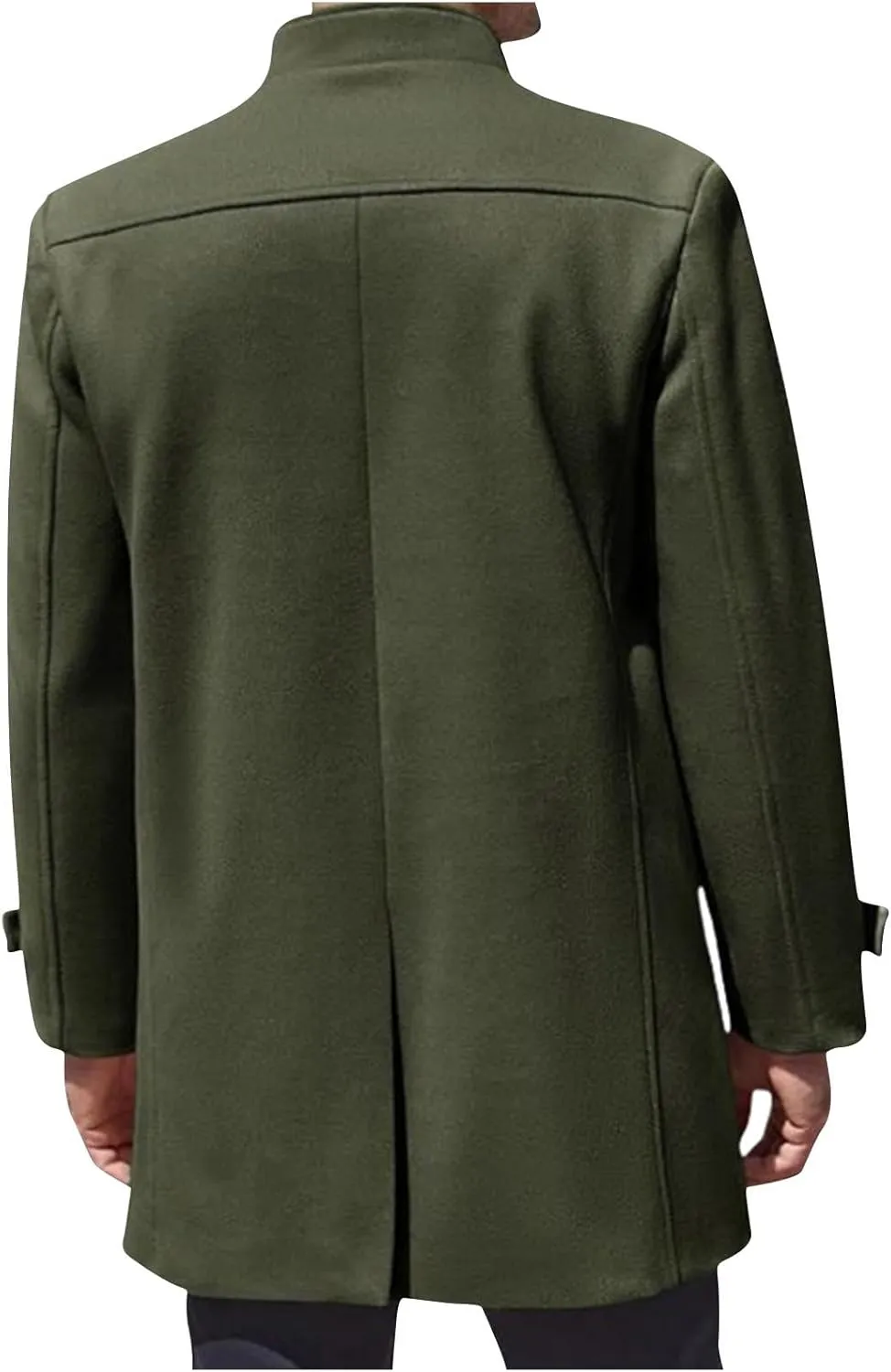Dgoopd Men's Wool Blend Trench Coat Stand Collar Peacoat Mid Length Winter Coat Fashion Overcoat Thermal Outwear