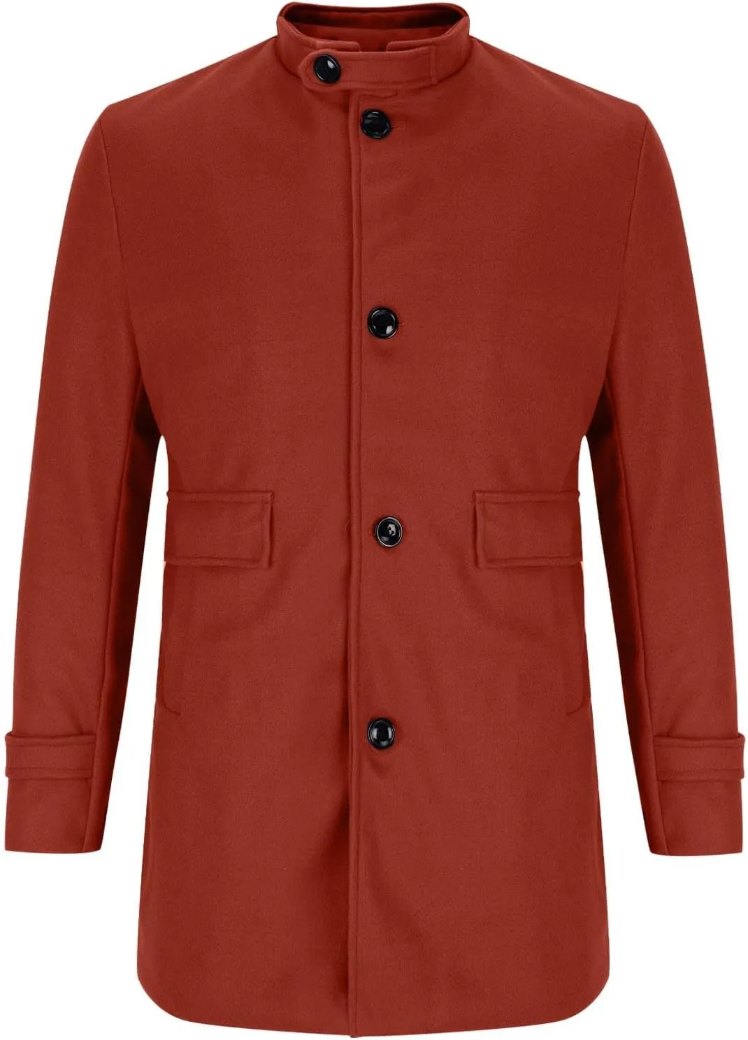 Dgoopd Men's Wool Blend Trench Coat Stand Collar Peacoat Mid Length Winter Coat Fashion Overcoat Thermal Outwear