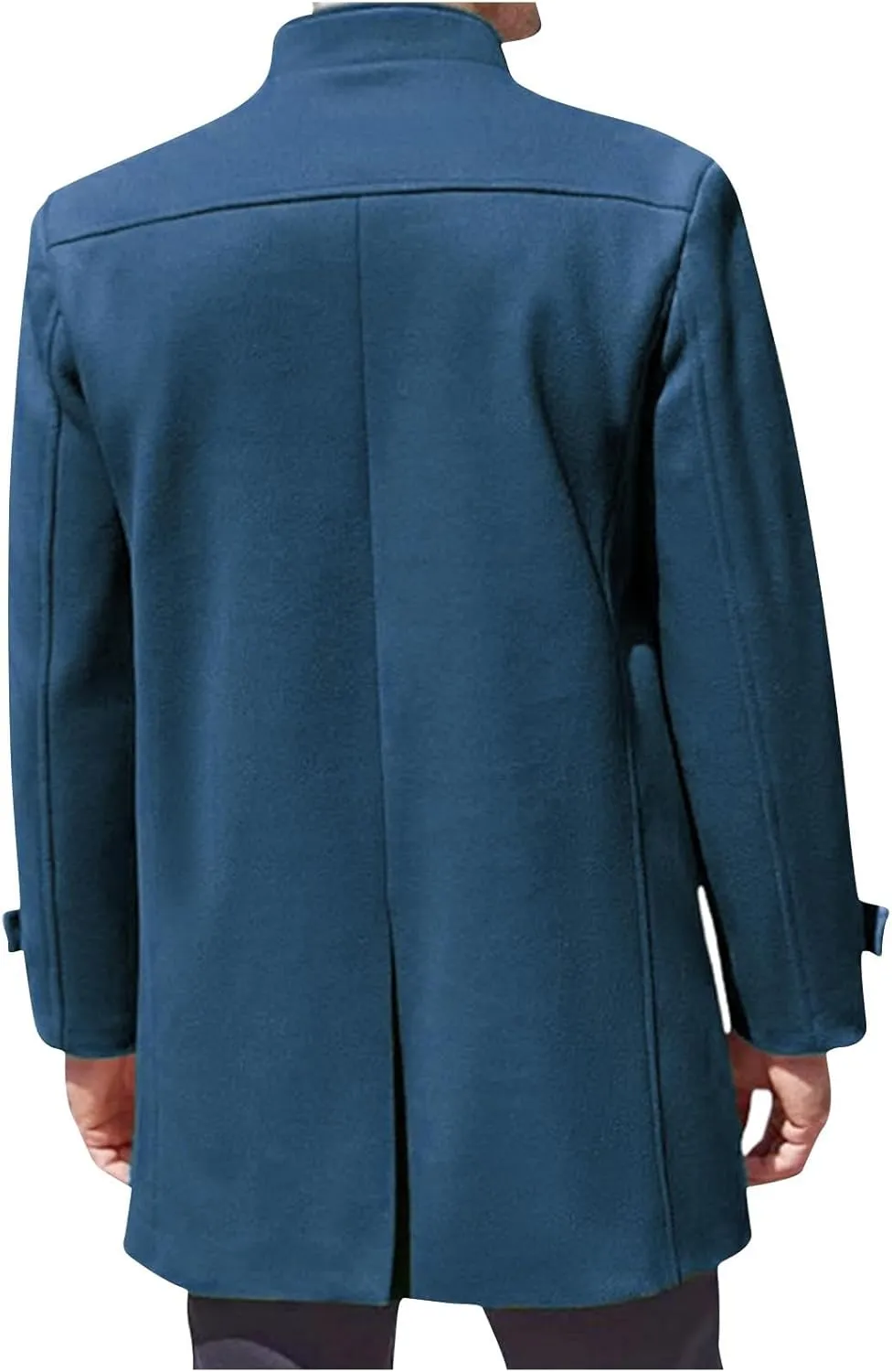 Dgoopd Men's Wool Blend Trench Coat Stand Collar Peacoat Mid Length Winter Coat Fashion Overcoat Thermal Outwear