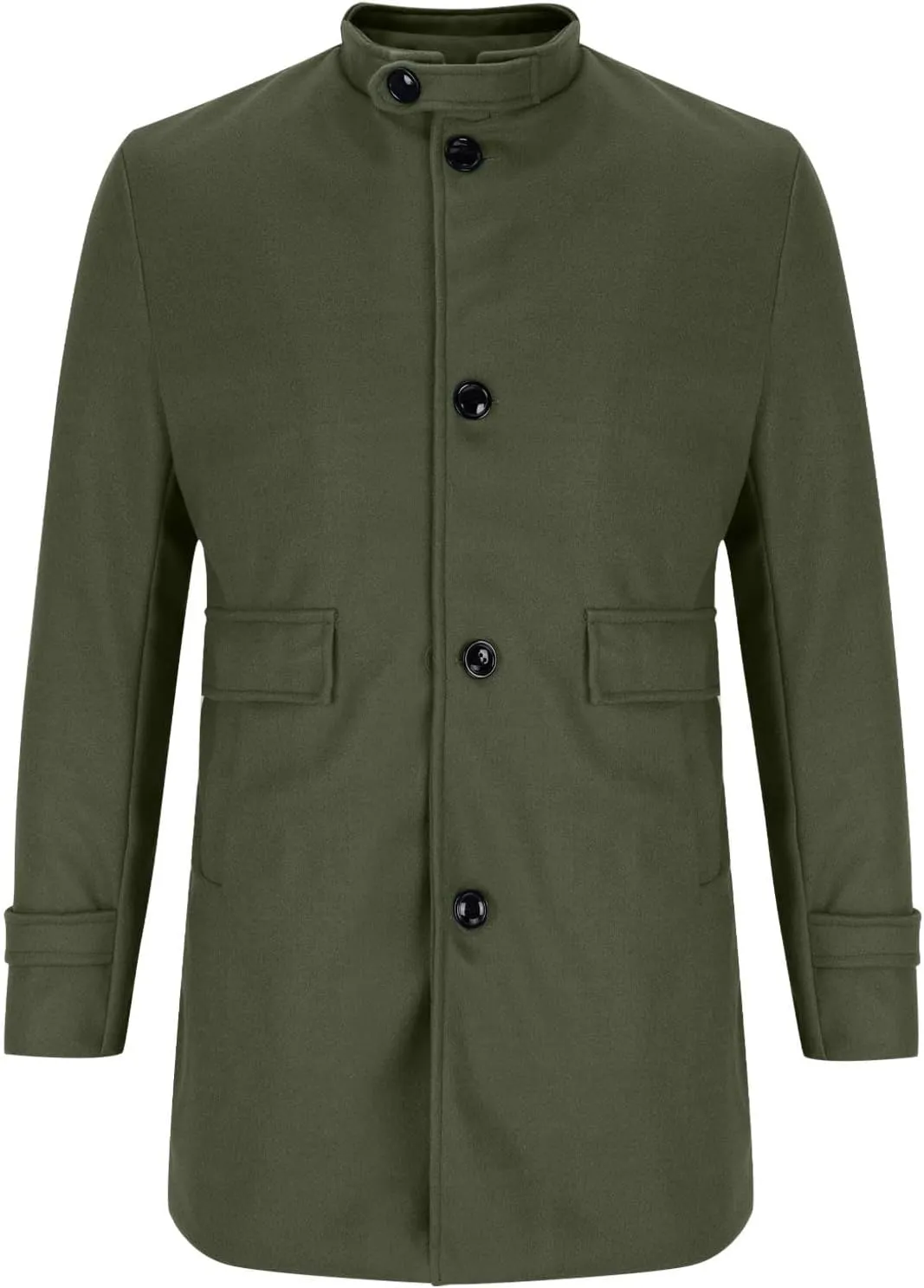 Dgoopd Men's Wool Blend Trench Coat Stand Collar Peacoat Mid Length Winter Coat Fashion Overcoat Thermal Outwear
