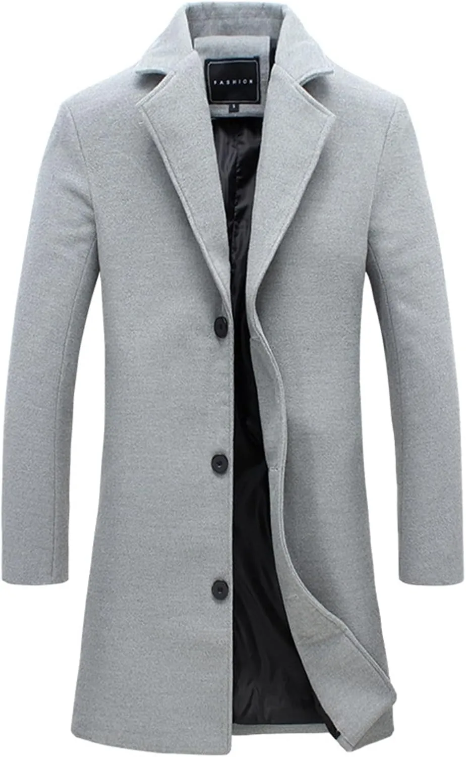 Dgoopd Trench Coat Men Single Breasted Pea Coat Notch Lapel Overcoat Plus Size Wool Blend Coats Casual Long Winter Coat Gray