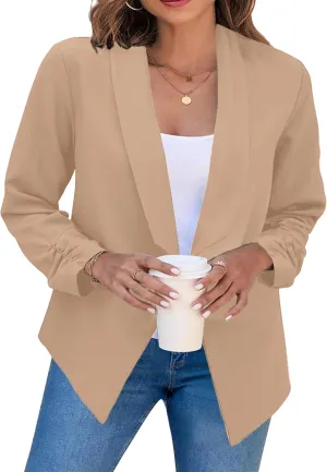 DIACACY Womens Cropped Formal Open Front Blazer Suit Long Sleeve Loose Blazer Jacket Cardigan
