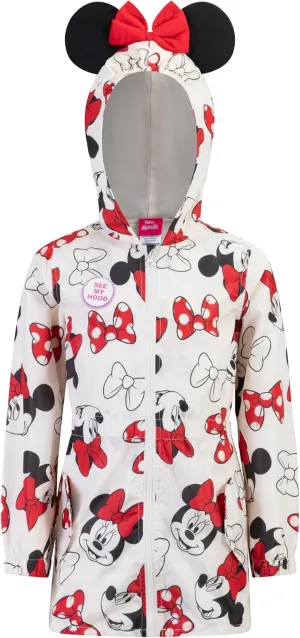 Disney Minnie Mouse Girls Water Resistant Windbreaker Jacket with Ears for Toddler Kids