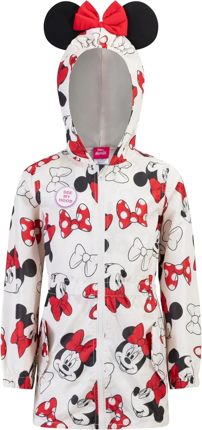 Disney Minnie Mouse Girls Water Resistant Windbreaker Jacket with Ears for Toddler Kids