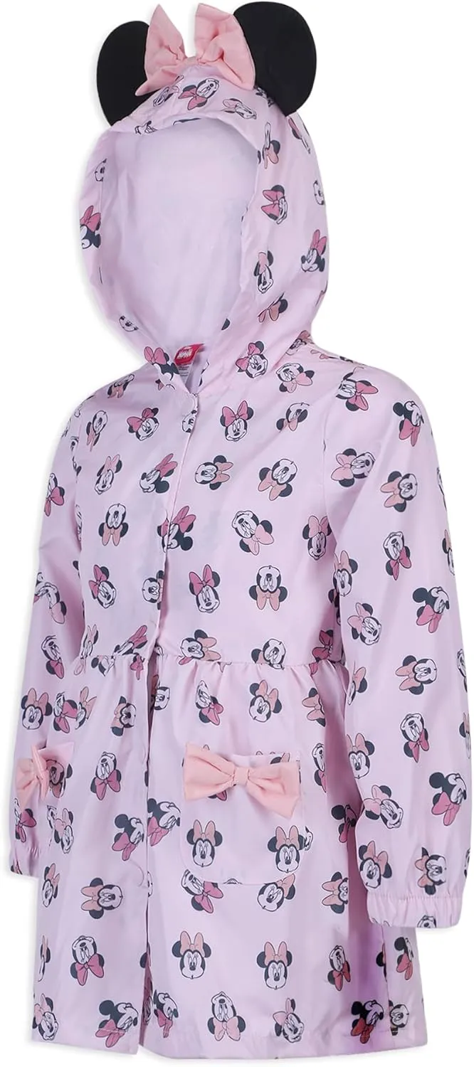 Disney Minnie Mouse Girls Water Resistant Windbreaker Jacket with Ears for Toddler Kids